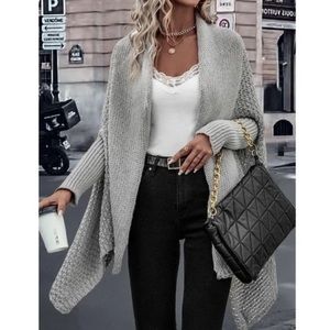Cozy Grey Open Front Waterfall Cardigan